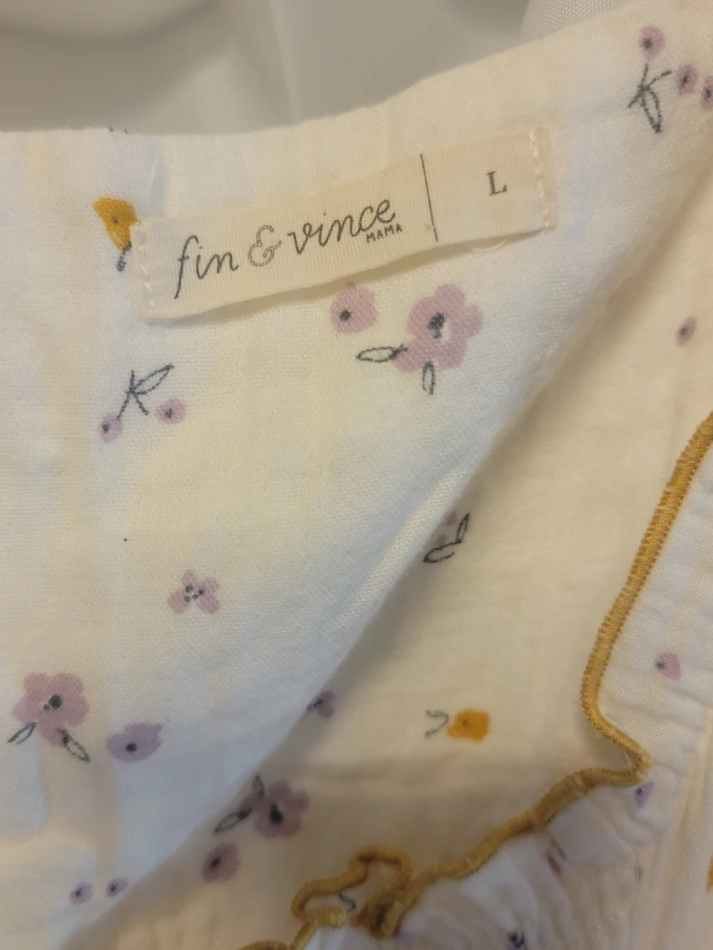 Fin & Vince Cream Midi Dress with Smocked Bodice and Lavender Floral Print